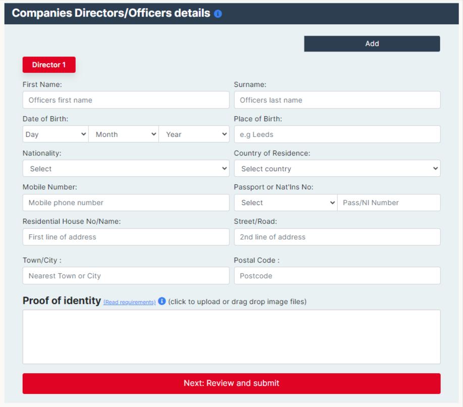 Forming a company Directors information