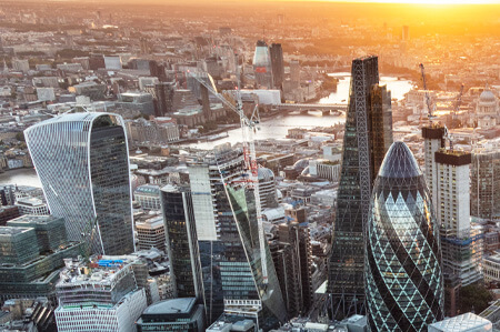 London skyline with Walkie Talkie building, The Gherkin & Leadenhall Building