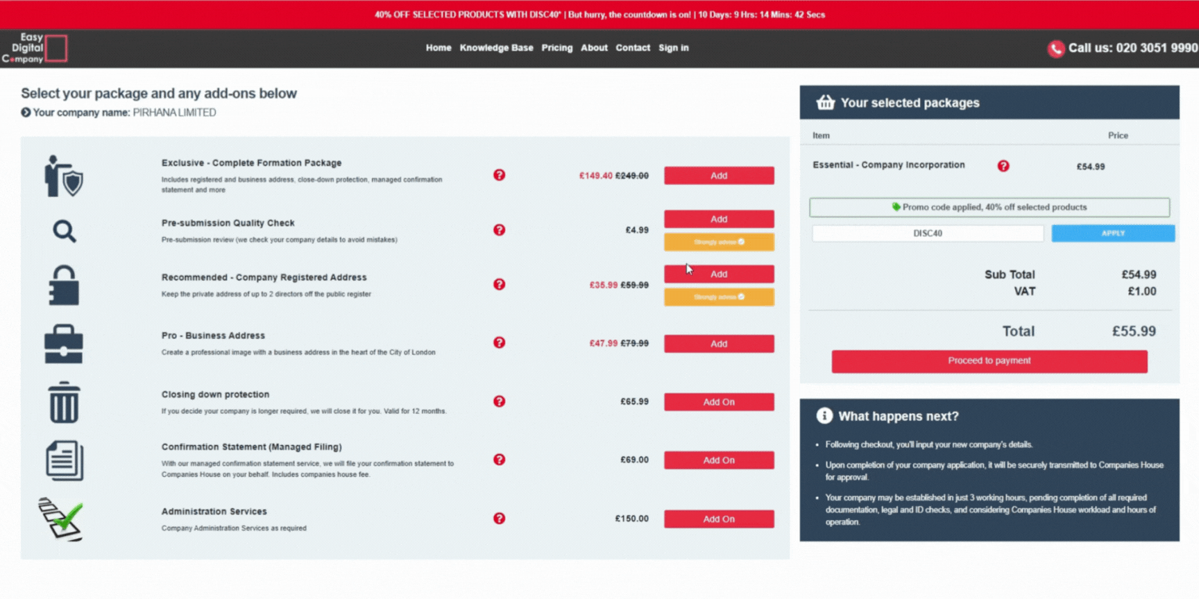 select registered address